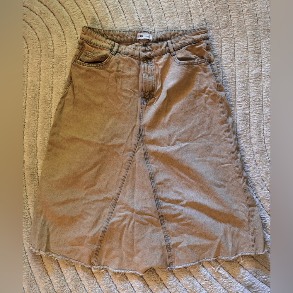 Zara Beige A-Line Denim Skirt XL